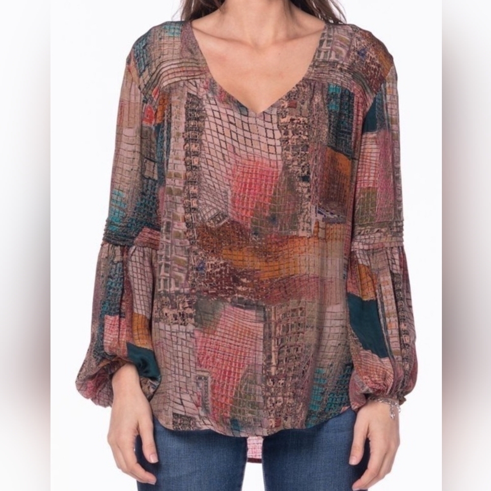 Tolani Collection Serenity Blouse, Colorful Abstract Pattern, Size 1X,  NWOT